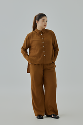 Button-Up Shirt With Self-Tie Ribbon Neckline